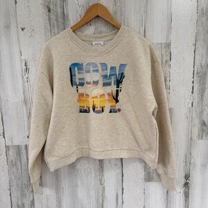 Ariat Women’s Size Large Pullover Cowboy Crew Cropped Sweater In Cream